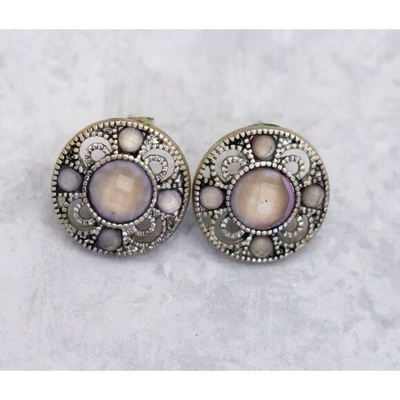 Vintage Circle Flower Purple Gem Edwardian Stud Earrings - CT1 - Picture 1 of 2